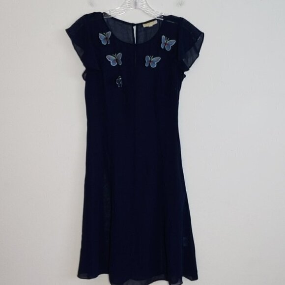 Modcloth Sheer Navy Blue Butterfly Dress - Picture 1 of 5